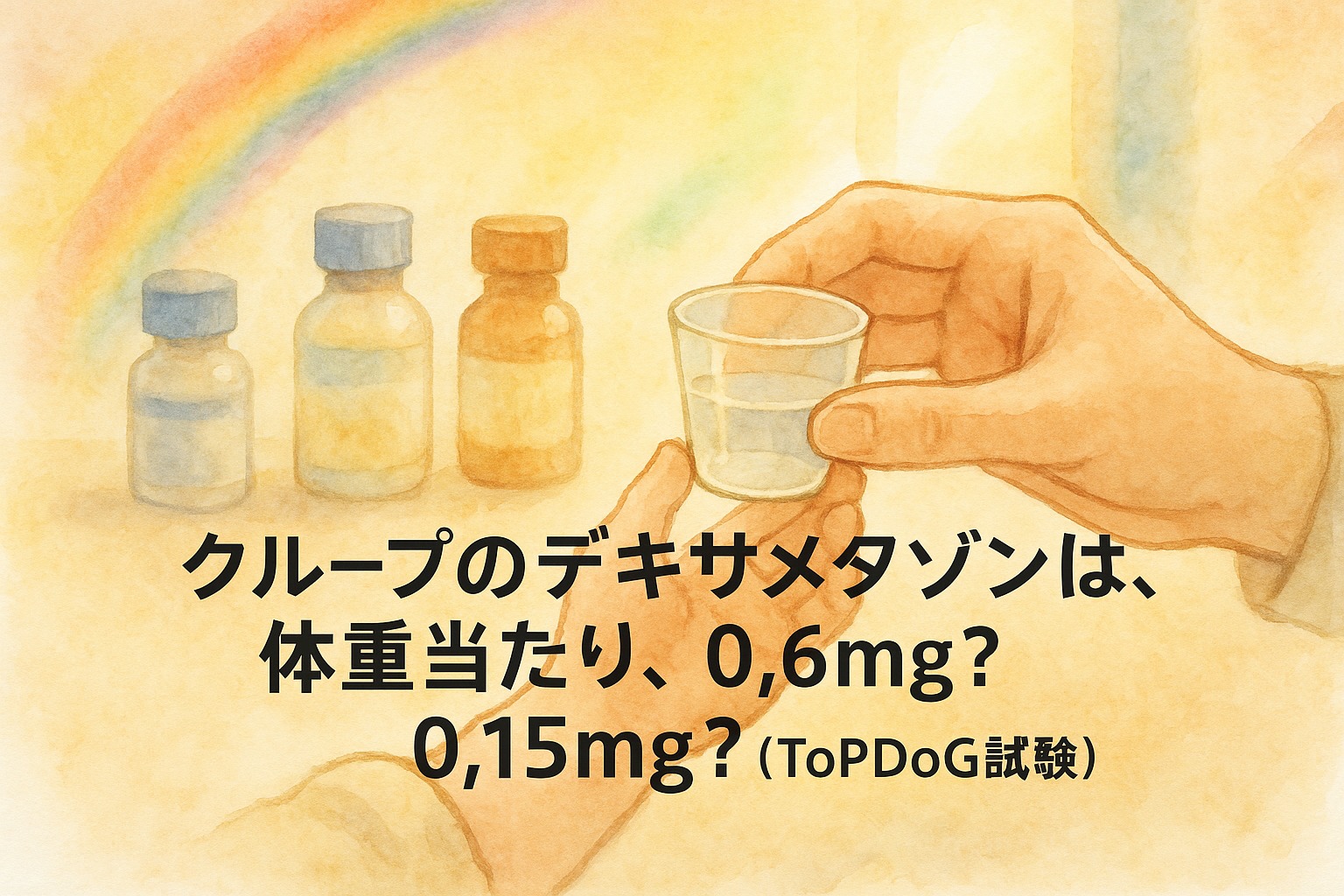 クループのデキサメタゾンは、体重当たり、0.6mg？0.15mg？（ToPDoG試験）